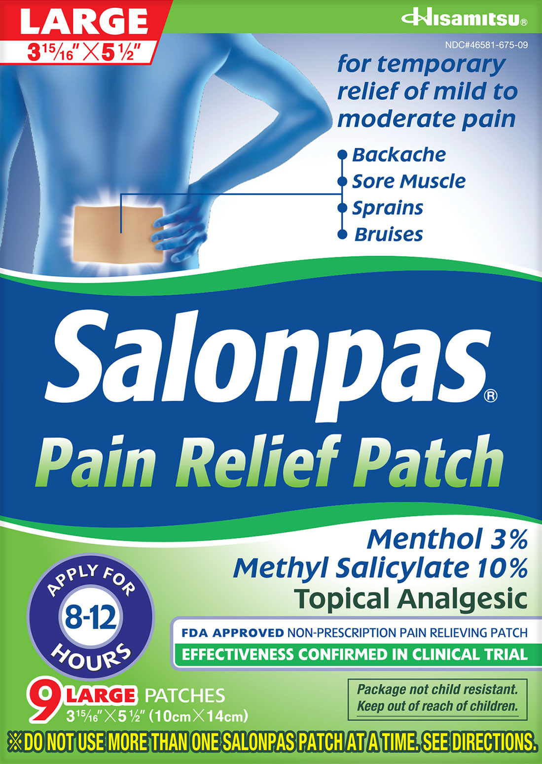 Product shot of Salonpas<sup>®</sup> Pain Relief Patch LARGE